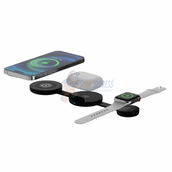 Warrior PowerTrio 3-in-1 Foldable Magnetic Wireless Charging Station - Black