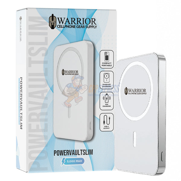Warrior Power Vault Slim 5000mah Magnetic Wireless Portable Power Bank - Silver