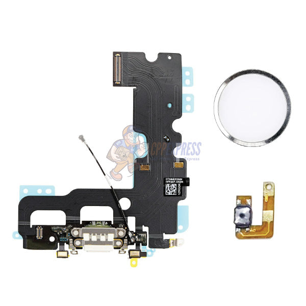 iPhone 7 Compatible Charging Port Home Button Flex Cable Set - Gold