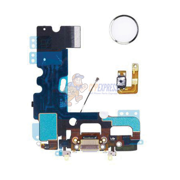 iPhone 7 Compatible Charging Port Home Button Flex Cable Set - White