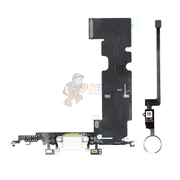 iPhone 8 Compatible Charging Port Home Button Flex Cable Set - White