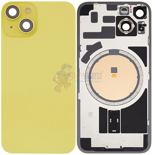 iPhone 14 Battery Back Door Glass Cover with Metal Back Plate - Yellow