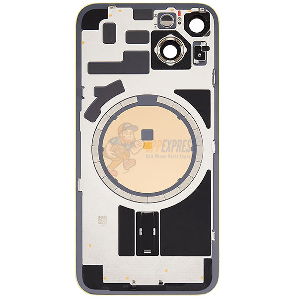 iPhone 14 Battery Back Door Glass Cover with Metal Back Plate - Yellow