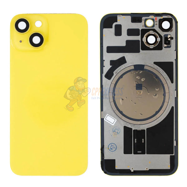iPhone 14 Battery Back Door Glass Cover with Metal Back Plate - Yellow