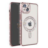 iPhone 15 Plus Shockproof Clear Luxury Magnetic Diamond Glitter Case - Pink