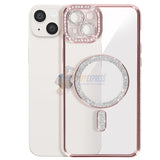 iPhone 15 Plus Shockproof Clear Luxury Magnetic Diamond Glitter Case - Pink