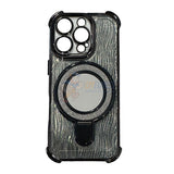 iPhone 15 Pro Shockproof Stand Glitter & Wavy Pattern Card Magsafe Case