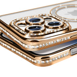 iPhone 15 Pro Shockproof Clear Luxury Magnetic Diamond Glitter Case - Gold