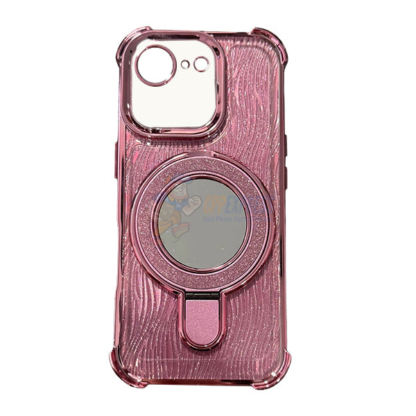 iPhone 16E Shockproof Stand Glitter & Wavy Pattern Card Magsafe Case
