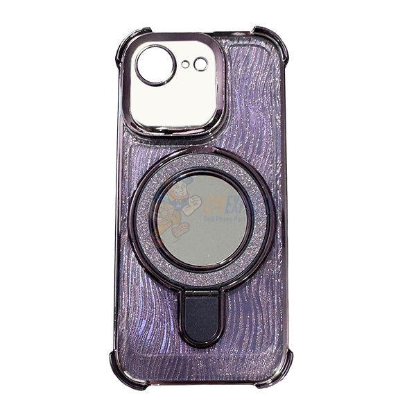 iPhone 16E Shockproof Stand Glitter & Wavy Pattern Card Magsafe Case