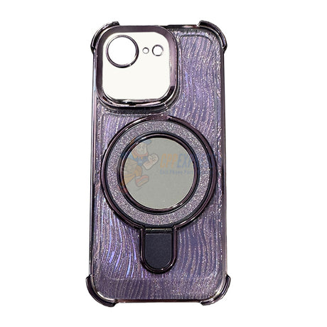 iPhone 16E Shockproof Stand Glitter & Wavy Pattern Card Magsafe Case