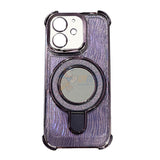 iPhone 16 Plus Shockproof Stand Glitter & Wavy Pattern Card Magsafe Case