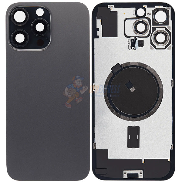 iPhone 16 Pro Max Glass Battery Back Door Cover - Premium Big Camera Hole - Black