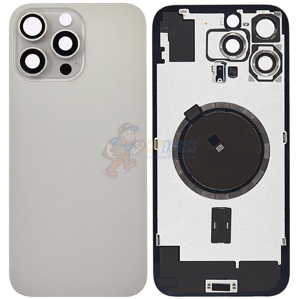 iPhone 16 Pro Max Glass Battery Back Door Cover - Premium Big Camera Hole - Silver