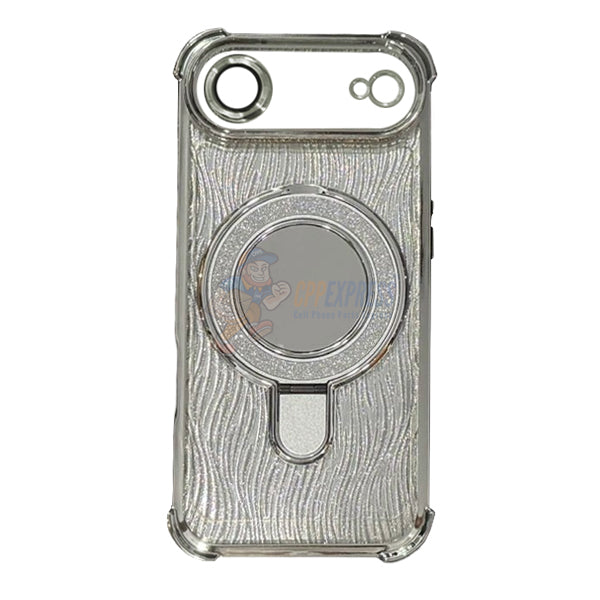 iPhone 17 Air Glitter Wavy Pattern Mirror Case with Stand ShockProof Cover