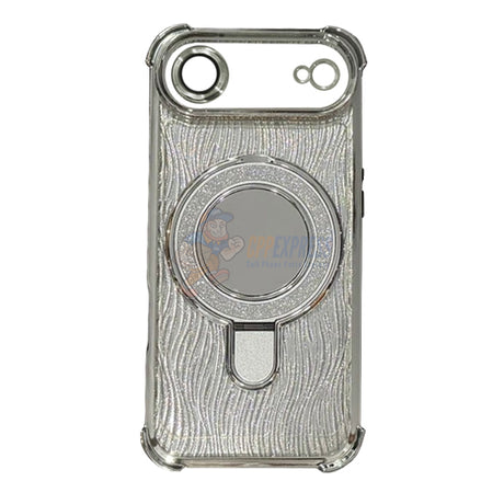 iPhone 17 Air Glitter Wavy Pattern Mirror Case with Stand ShockProof Cover