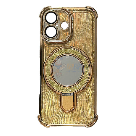 iPhone 17 Glitter Wavy Pattern Mirror Case with Stand ShockProof Cover