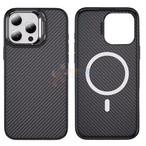 iPhone 17 Pro Max Shockproof Carbon Fiber Case with Back Camera Stand Cover
