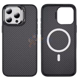 iPhone 17 Pro Max Shockproof Carbon Fiber Case with Back Camera Stand Cover