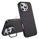 iPhone 17 Pro Max Shockproof Carbon Fiber Case with Back Camera Stand Cover