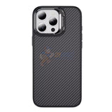 iPhone 17 Pro Max Shockproof Carbon Fiber Case with Back Camera Stand Cover