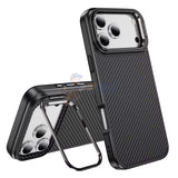 iPhone 17 Pro Shockproof Carbon Fiber Case with Back Camera Stand Cover