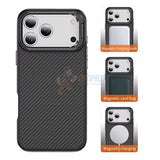 iPhone 17 Pro Shockproof Carbon Fiber Case with Back Camera Stand Cover