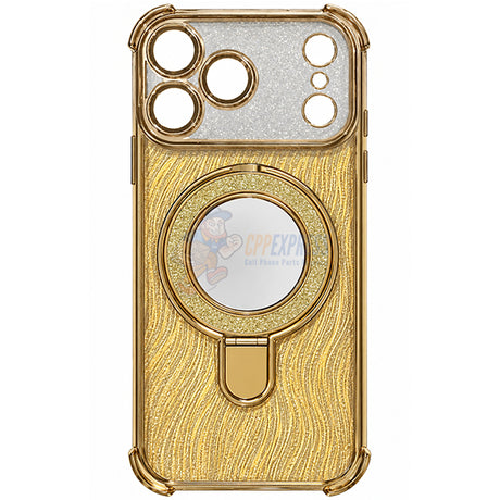 iPhone 18 Pro Max Glitter Wavy Pattern Mirror Case with Stand ShockProof Cover