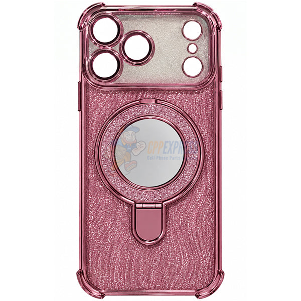 iPhone 18 Pro Max Glitter Wavy Pattern Mirror Case with Stand ShockProof Cover