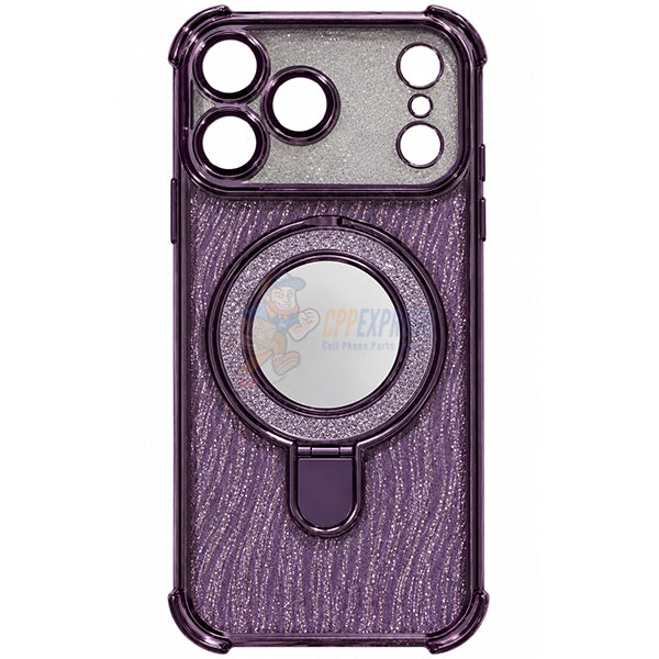 iPhone 18 Pro Max Glitter Wavy Pattern Mirror Case with Stand ShockProof Cover