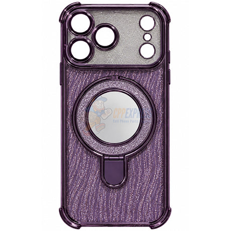 iPhone 18 Pro Max Glitter Wavy Pattern Mirror Case with Stand ShockProof Cover