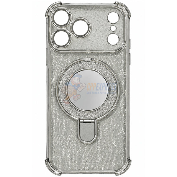 iPhone 18 Pro Max Glitter Wavy Pattern Mirror Case with Stand ShockProof Cover