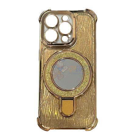 iPhone 14 Pro Max Shockproof Stand Glitter & Wavy Pattern Card Magsafe Case