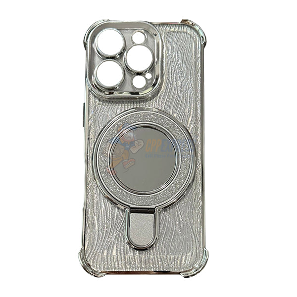 iPhone 14 Pro Max Shockproof Stand Glitter & Wavy Pattern Card Magsafe Case