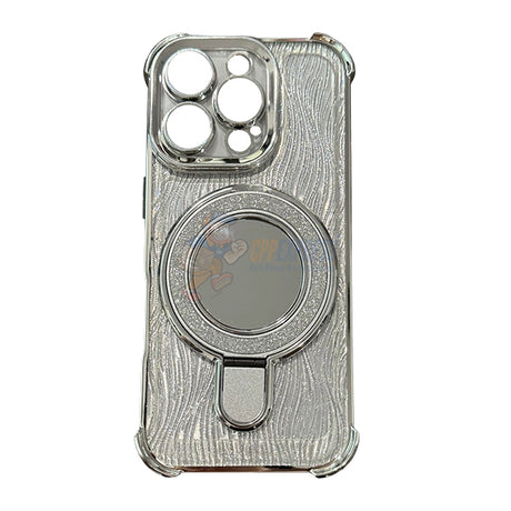 iPhone 14 Pro Max Shockproof Stand Glitter & Wavy Pattern Card Magsafe Case