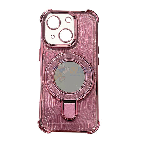 iPhone 15 Plus Shockproof Stand Glitter & Wavy Pattern Card Magsafe Case