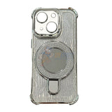 iPhone 15 Shockproof Stand Glitter & Wavy Pattern Card Magsafe Case