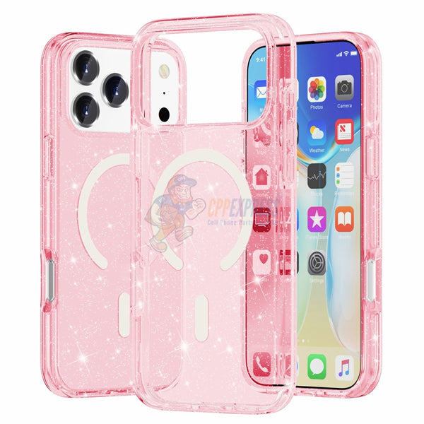 iPhone 17 Pro MagSafe Glitter Clear Shockproof Case With Stand