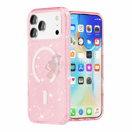 iPhone 17 Pro MagSafe Glitter Clear Shockproof Case With Stand